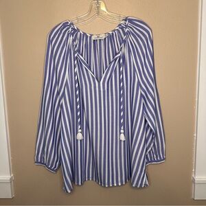 Vineyard Vines Sail Striped 3/4 Sleeve Tie Front Blouse Size Medium Blue White